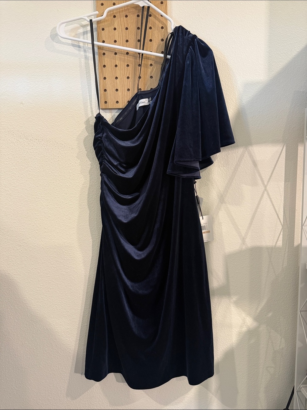 Calvin Klein One-Shoulder Navy Velvet Cocktail Dress